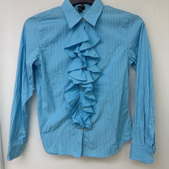 Lauren Ralph Blue Ruffled Women's Top Size S - Picture 2 of 5